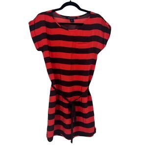 French Connection Red & Plum Striped Belted Dress Size 0